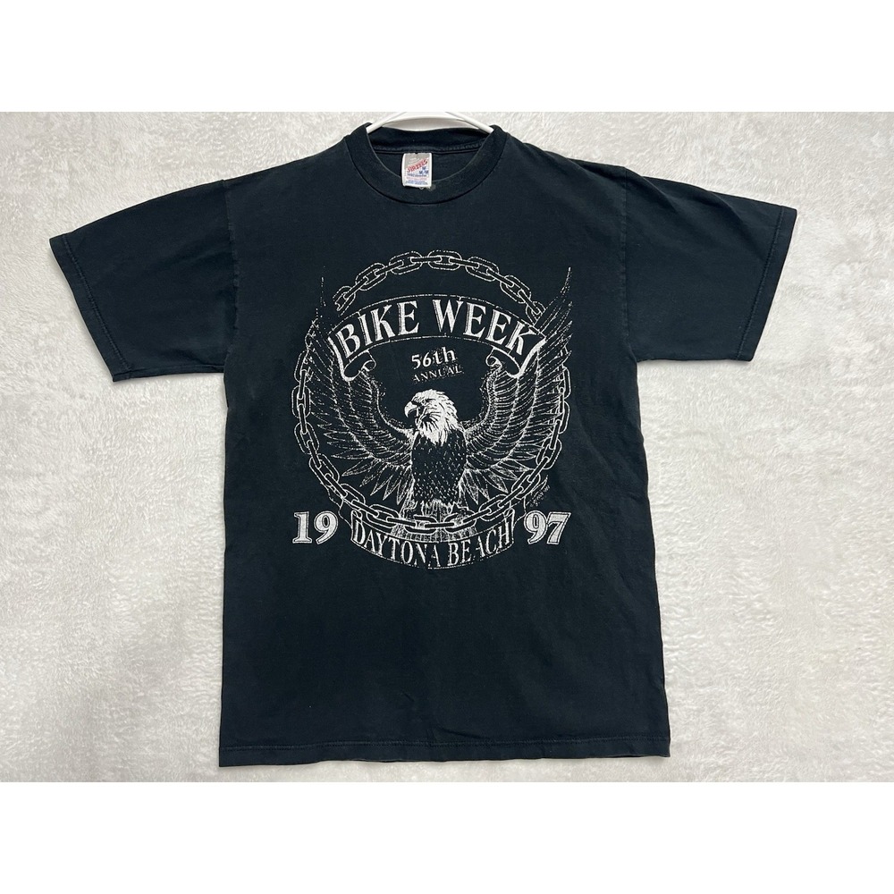 Vintage 1997 Daytona Bike Week T Shirt Mens M Black Eagle Jerzees USA